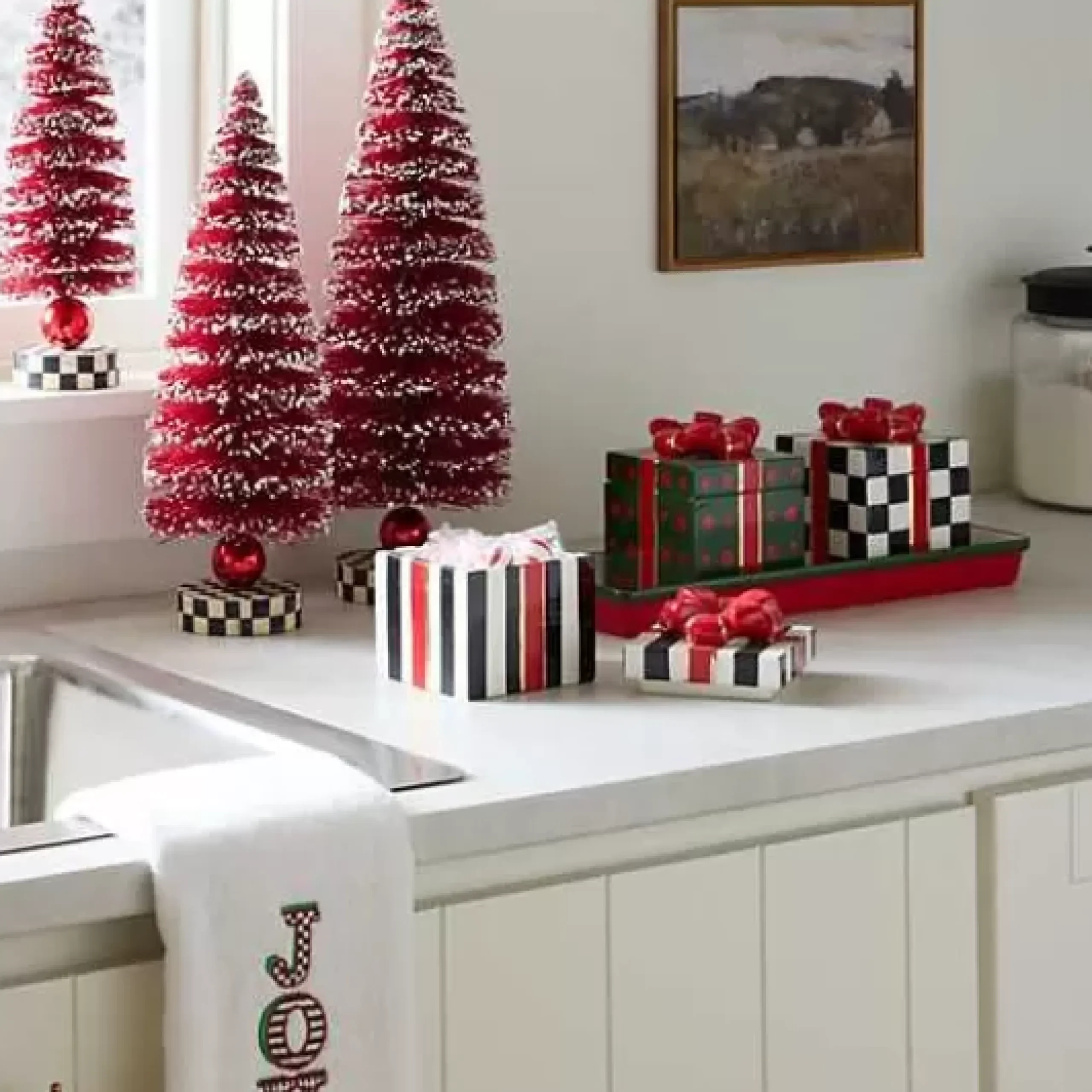 MacKenzie-Childs Christmas Gift Lidded Boxes Tray Set< Kitchen & Dining Sets|Kitchen Storage & Organization