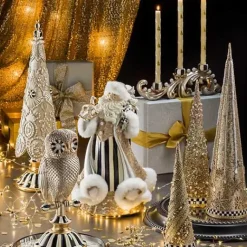 MacKenzie-Childs Christmas Tree Dinner Candles - Gold  Pearl - Set of 2< Candles & Fragrances|Table Accessories