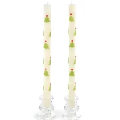 MacKenzie-Childs Christmas Tree Dinner Candles - Red  Green - Set of 2< Holiday|Candles & Fragrances