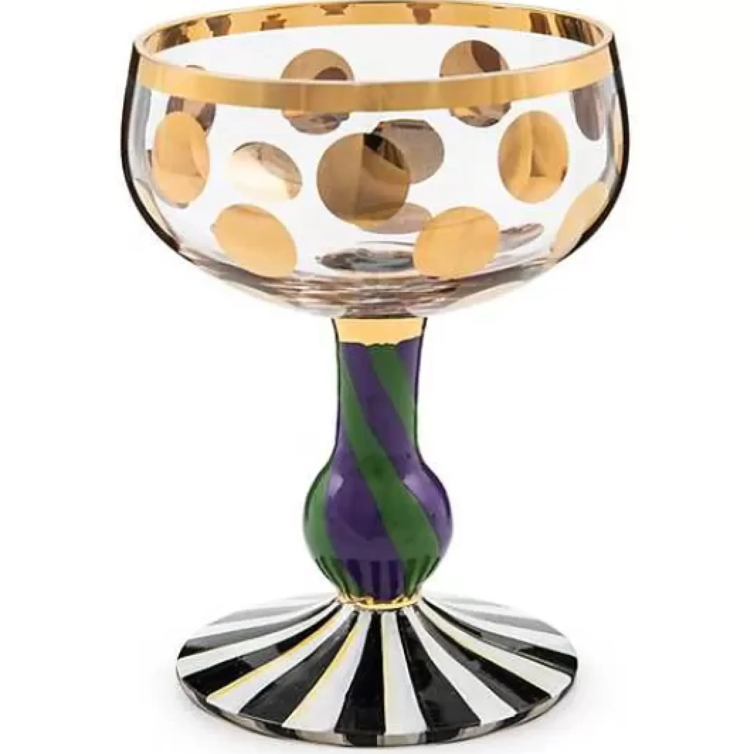 MacKenzie-Childs Cirque Purple Green Coupe Glass< Drinkware|Bar Entertaining