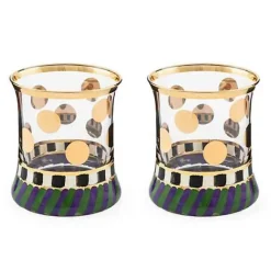 MacKenzie-Childs Cirque Purple Green Tumbler Glass, Set of 2< Drinkware|Bar Entertaining