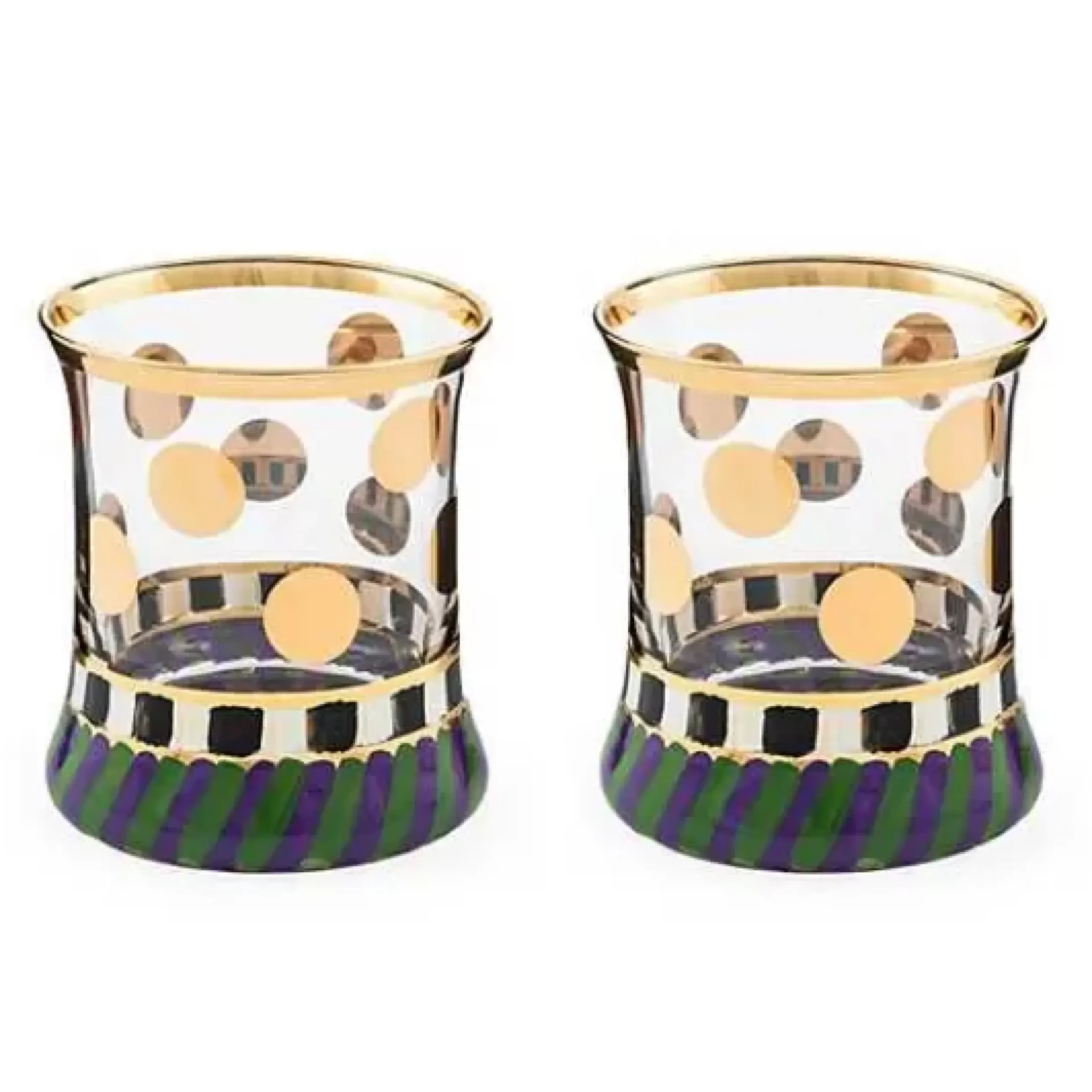 MacKenzie-Childs Cirque Purple Green Tumbler Glass, Set of 2< Drinkware|Bar Entertaining