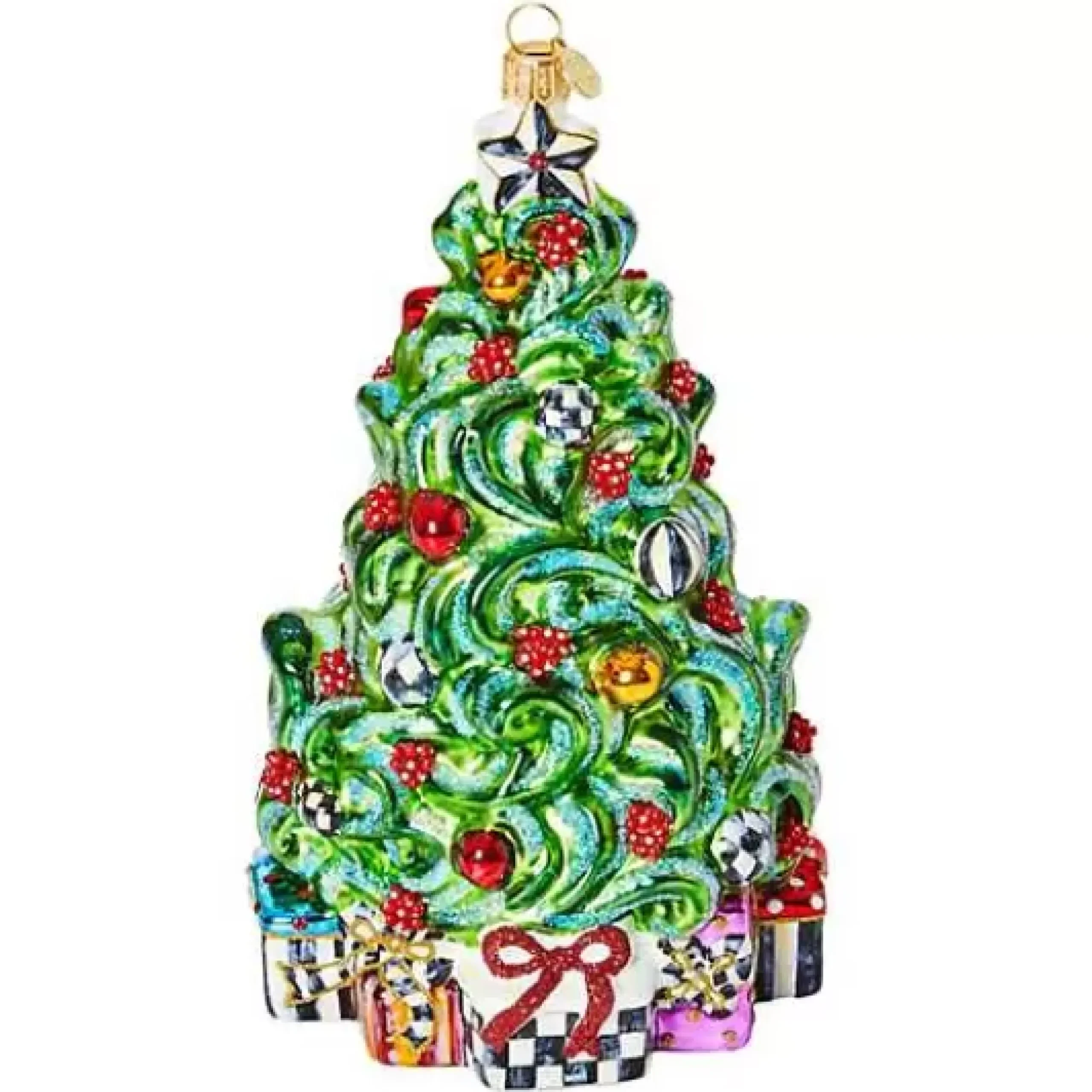 MacKenzie-Childs Classic Courtly Christmas Tree Glass Ornament< Holiday