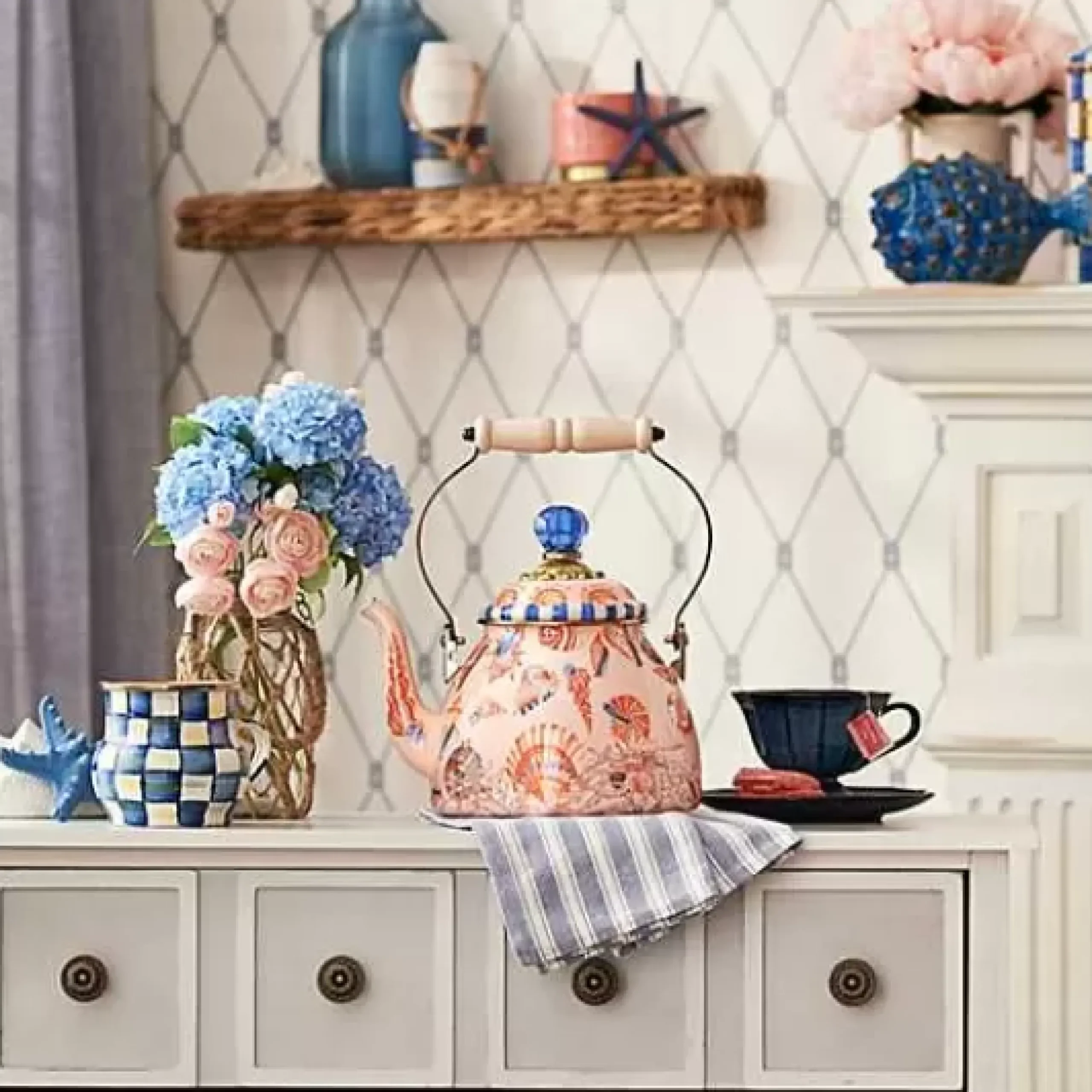 MacKenzie-Childs Coastal Shells 2 Quart Tea Kettle< Fall Entertaining|Tea Kettles