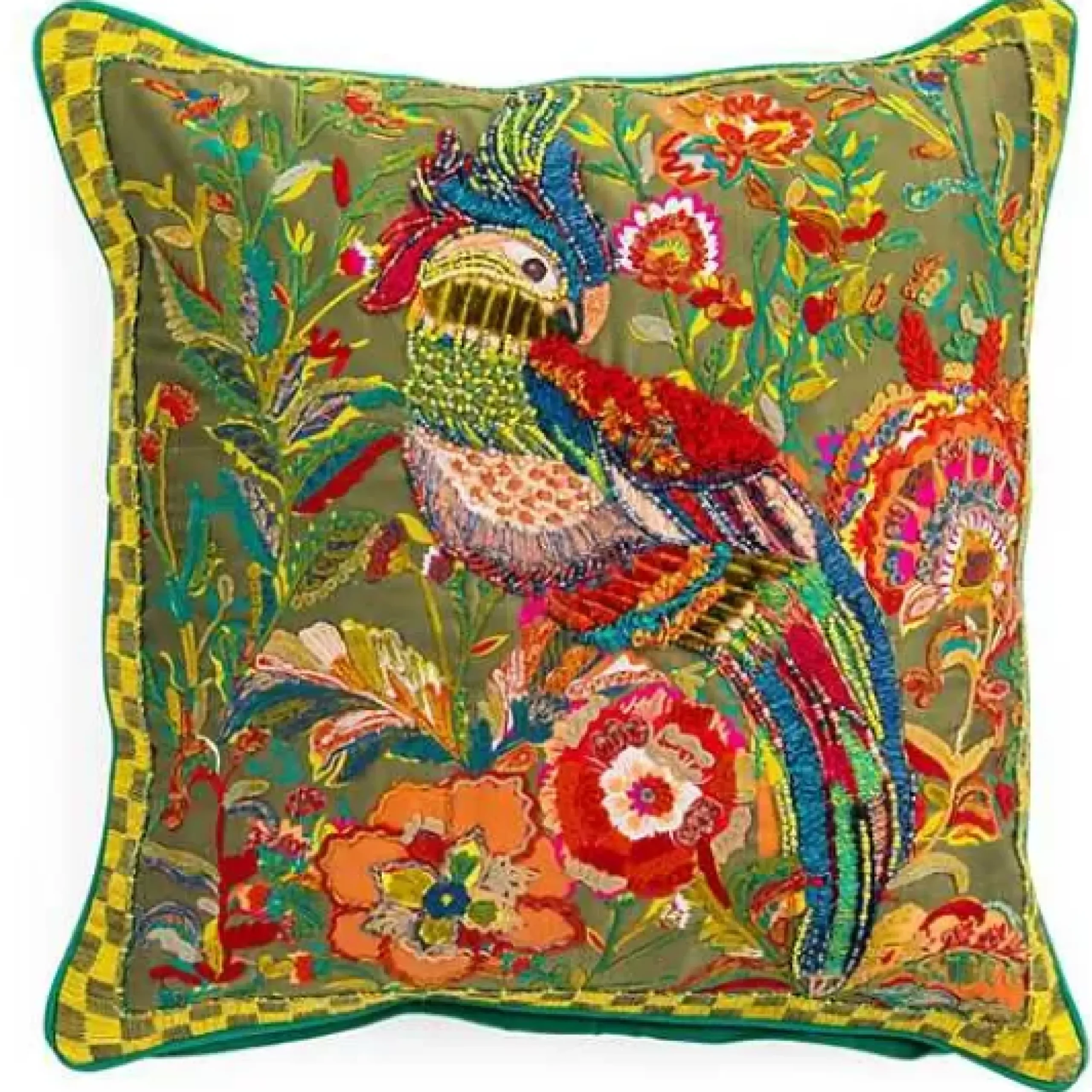 MacKenzie-Childs Cockatiel Chartreuse Throw Pillow< Spring|Pillows, Throws, & Cushions