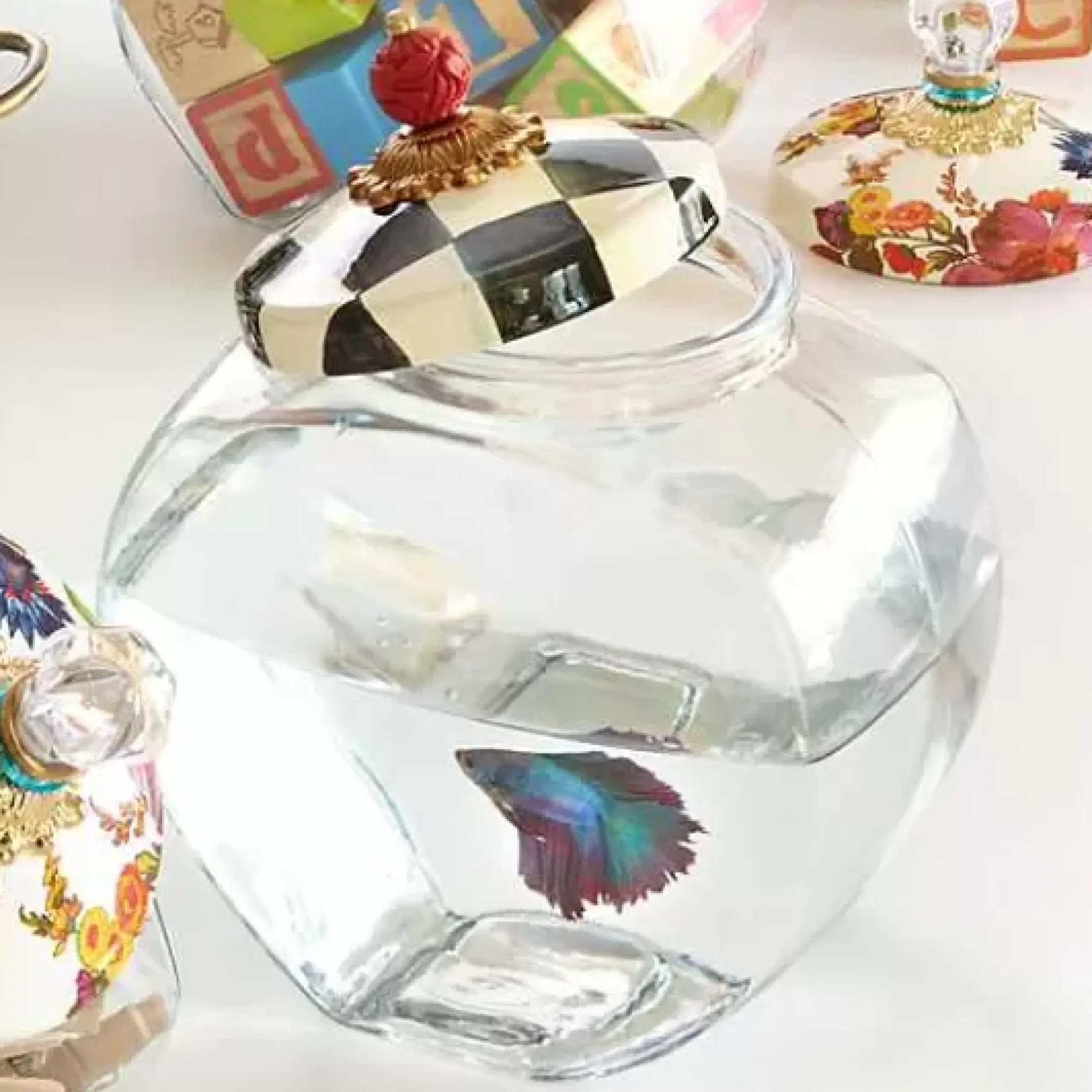 MacKenzie-Childs Cookie Jar with Courtly Check Lid< Kitchen Storage & Organization