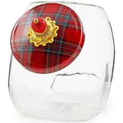 MacKenzie-Childs Cookie Jar with Red Tartan Lid< Kitchen Storage & Organization