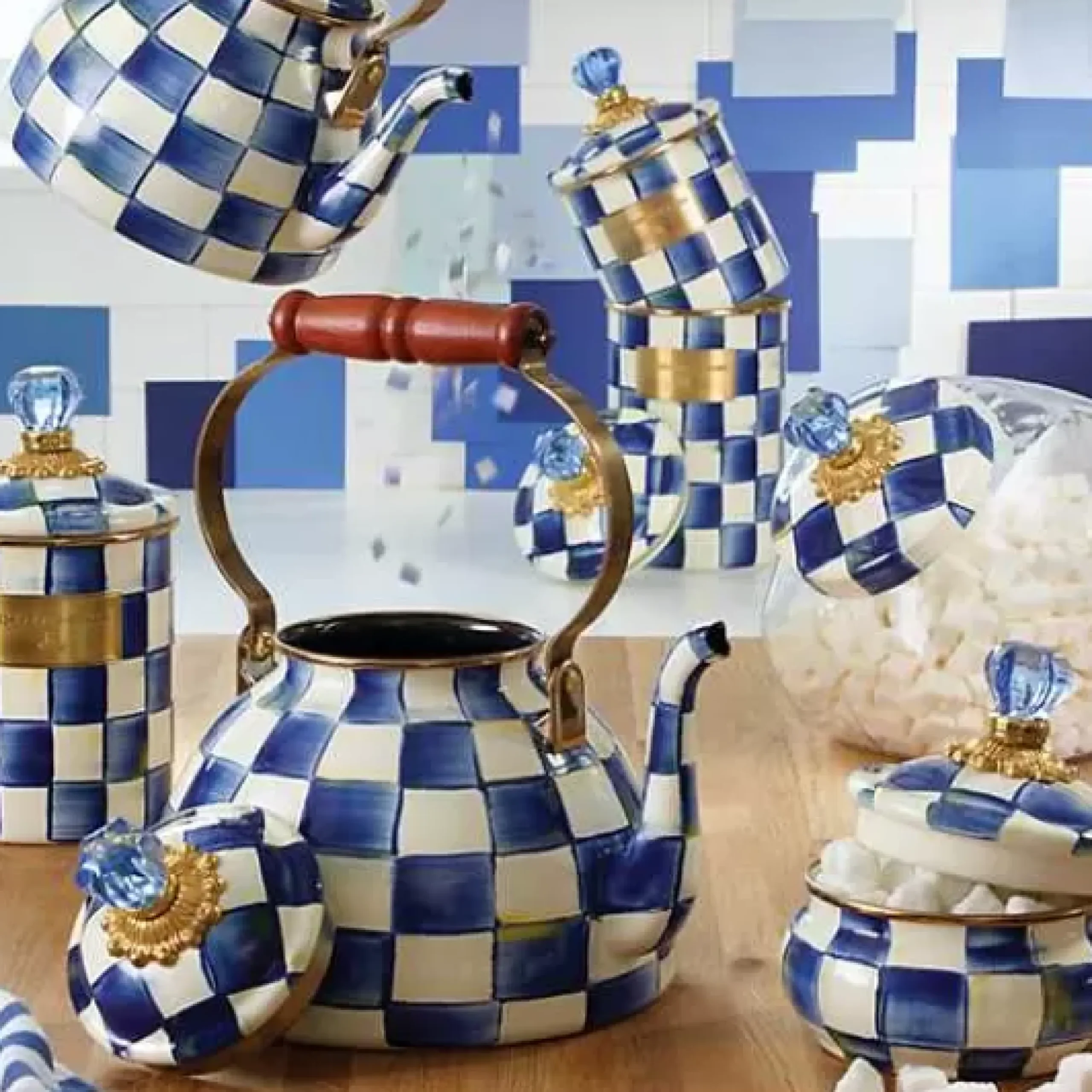 MacKenzie-Childs Cookie Jar with Royal Check Lid< Kitchen Storage & Organization