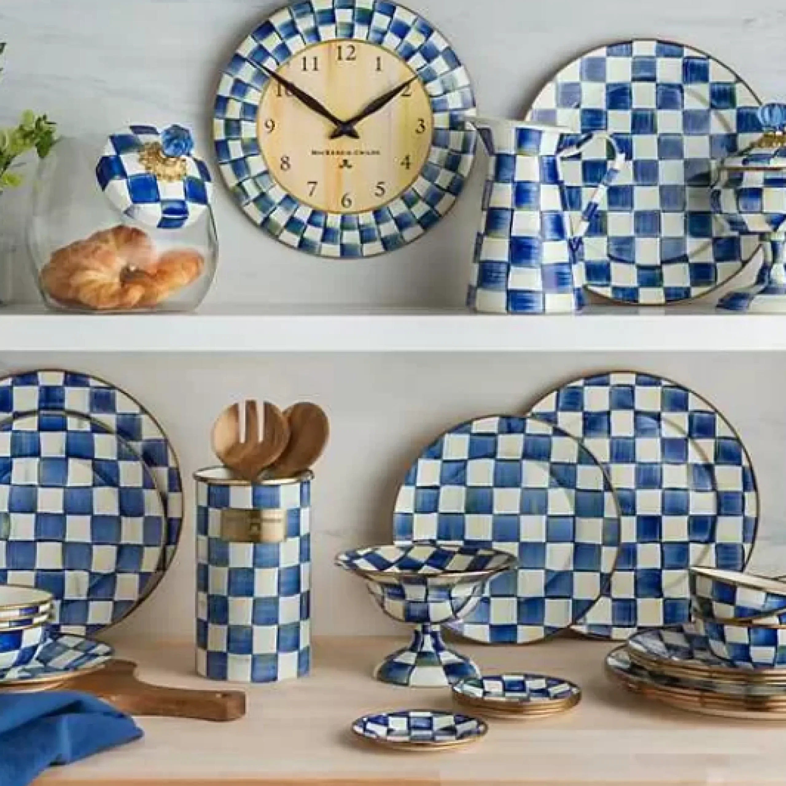 MacKenzie-Childs Cookie Jar with Royal Check Lid< Kitchen Storage & Organization
