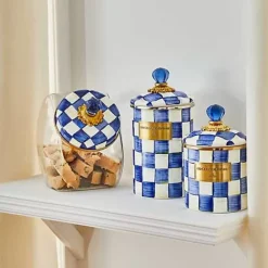 MacKenzie-Childs Cookie Jar with Royal Check Lid< Kitchen Storage & Organization