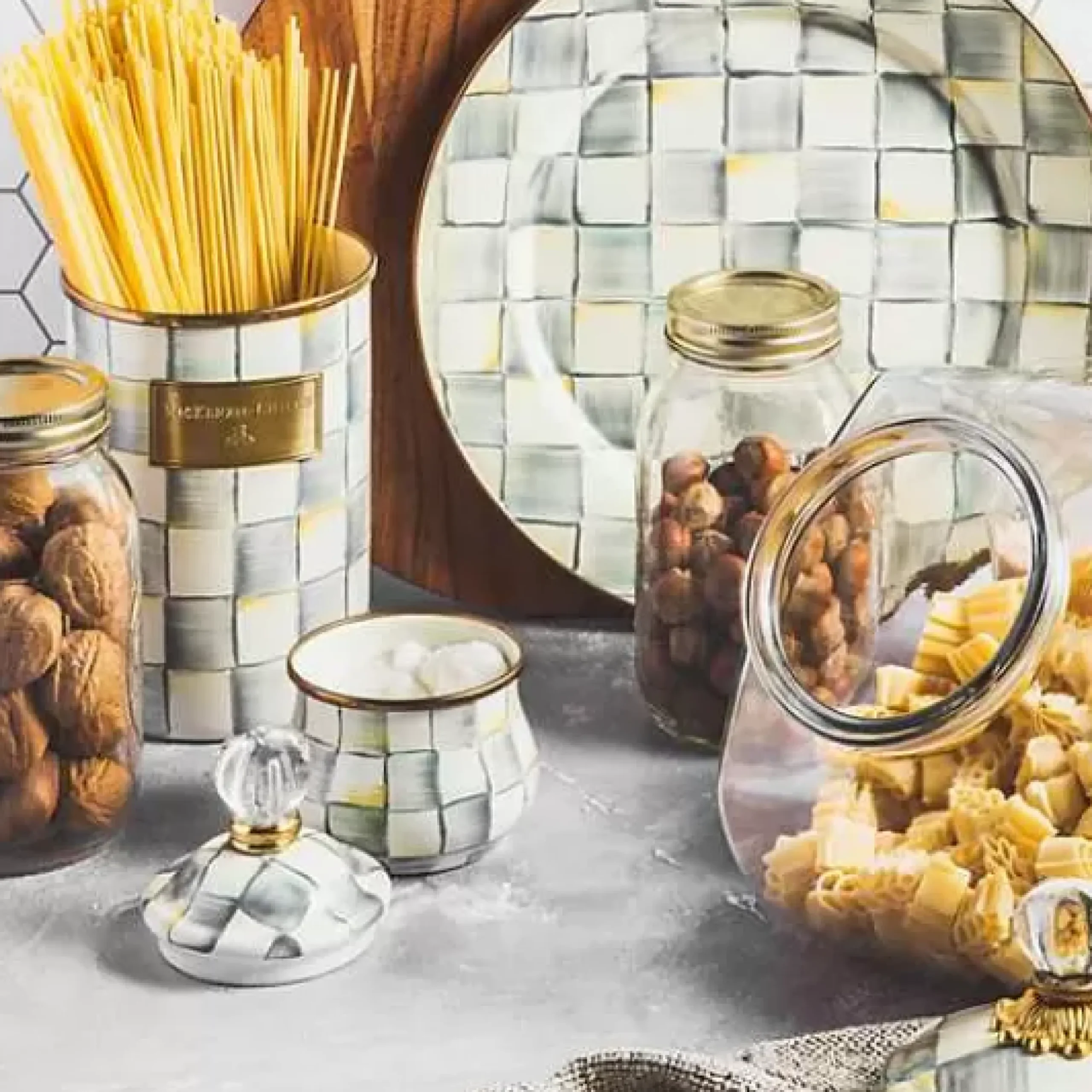 MacKenzie-Childs Cookie Jar with Sterling Check Lid< Kitchen Storage & Organization
