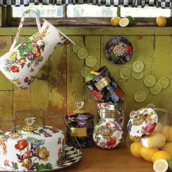 MacKenzie-Childs Cookie Jar with White Flower Market Lid< Kitchen Storage & Organization