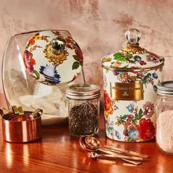 MacKenzie-Childs Cookie Jar with White Flower Market Lid< Kitchen Storage & Organization