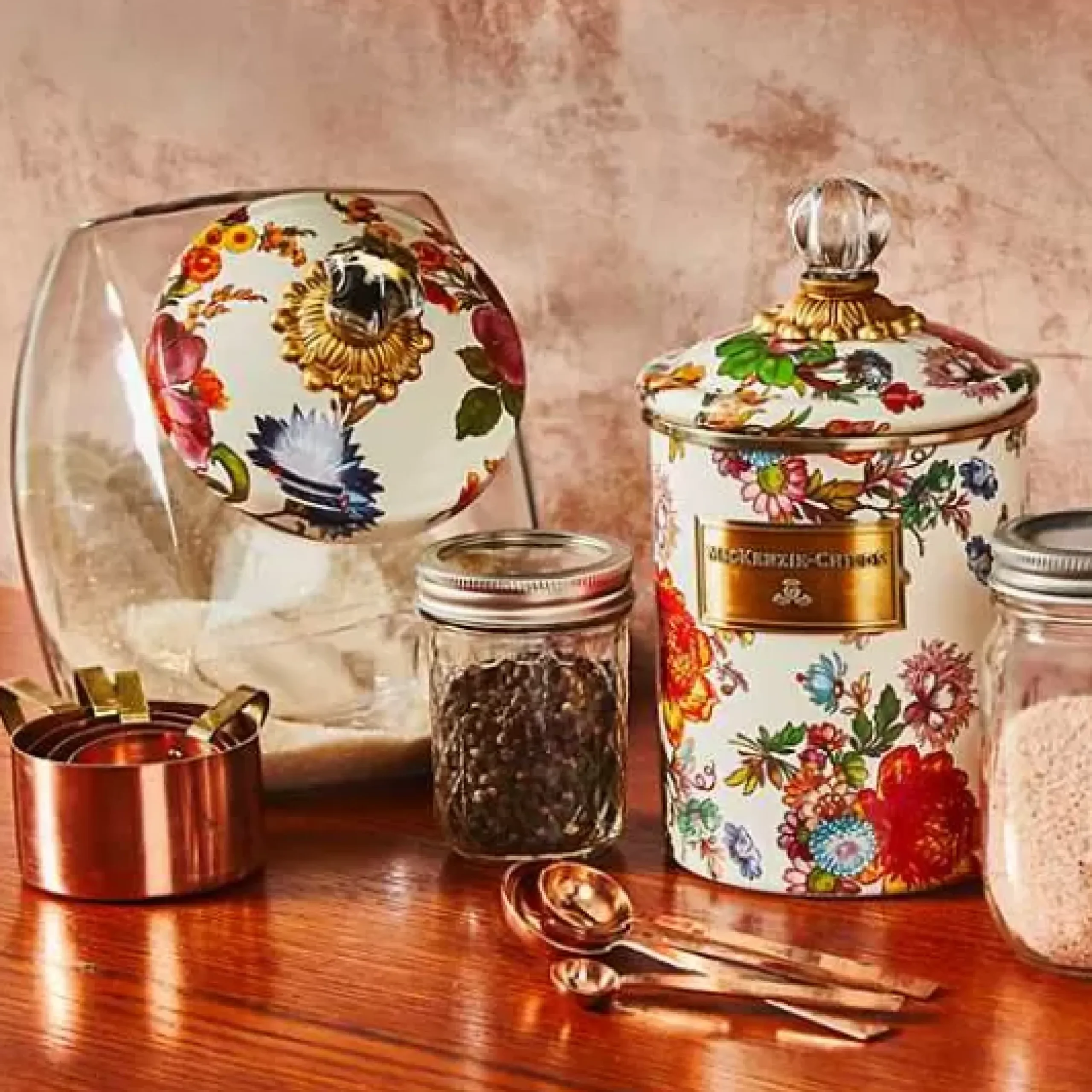 MacKenzie-Childs Cookie Jar with White Flower Market Lid< Kitchen Storage & Organization