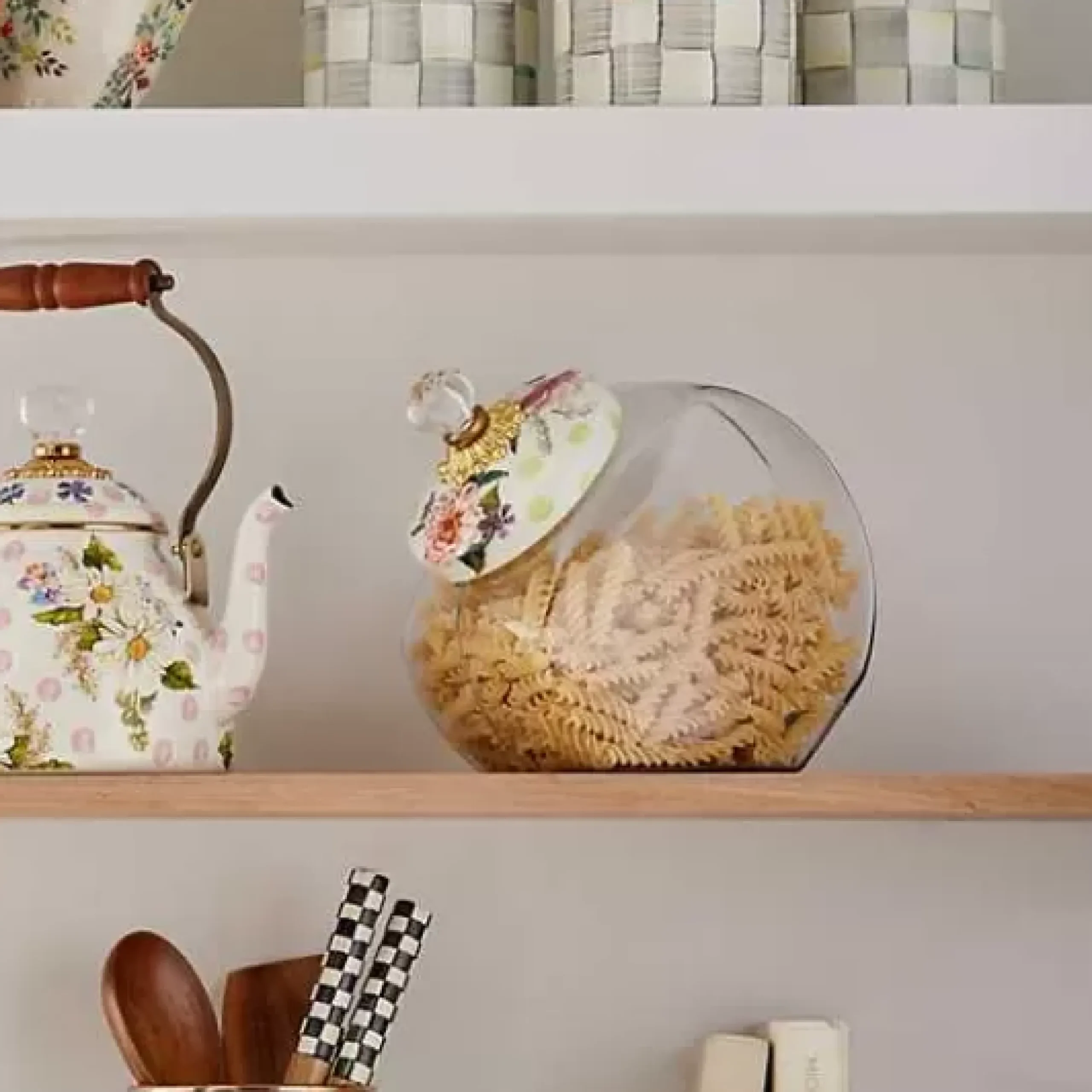 MacKenzie-Childs Cookie Jar with Wildflowers Green Lid< Kitchen Storage & Organization