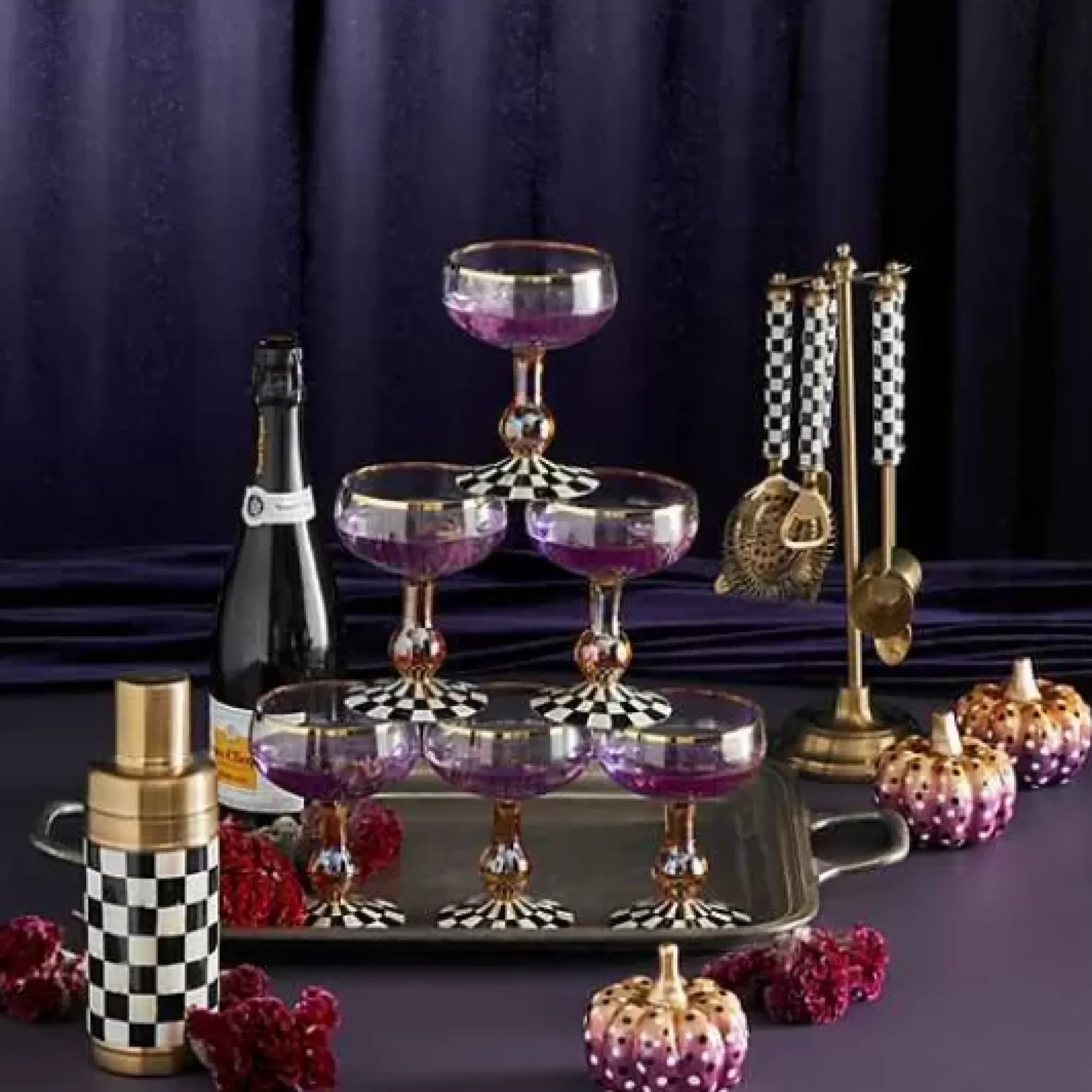 MacKenzie-Childs Courtly Check 3260 Gold Edition Bar Set< Holiday|Drinkware