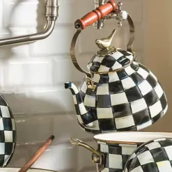 MacKenzie-Childs Courtly Check 3 Quart Tea Kettle with Bird< Cookware & Bakeware|Tea Kettles