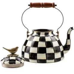 MacKenzie-Childs Courtly Check 3 Quart Tea Kettle with Bird< Cookware & Bakeware|Tea Kettles