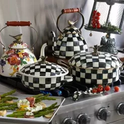 MacKenzie-Childs Courtly Check 3 Quart Tea Kettle with Bird< Cookware & Bakeware|Tea Kettles