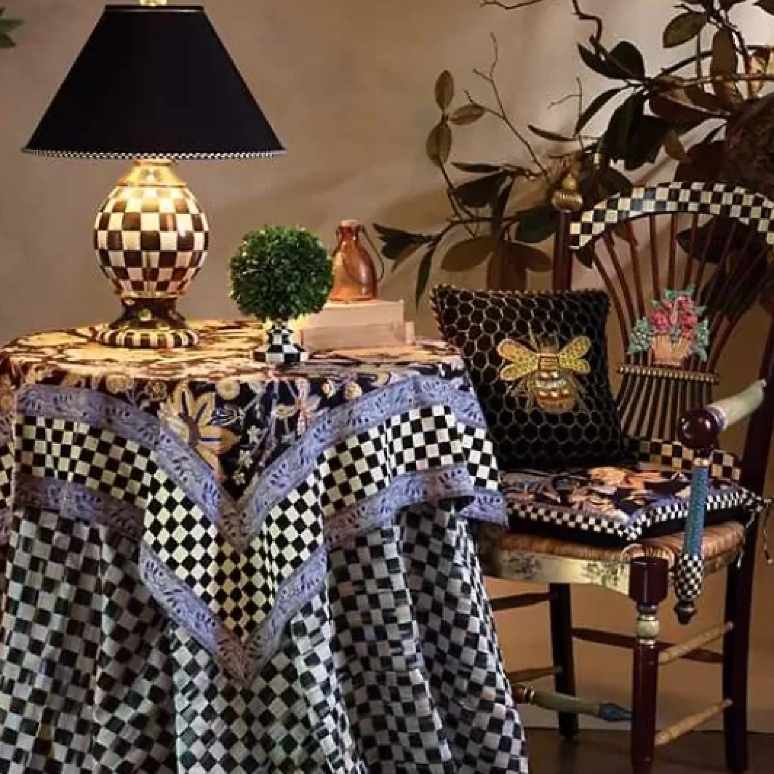MacKenzie-Childs Courtly Check 90 Round Tablecloth< Kitchen & Table Linens