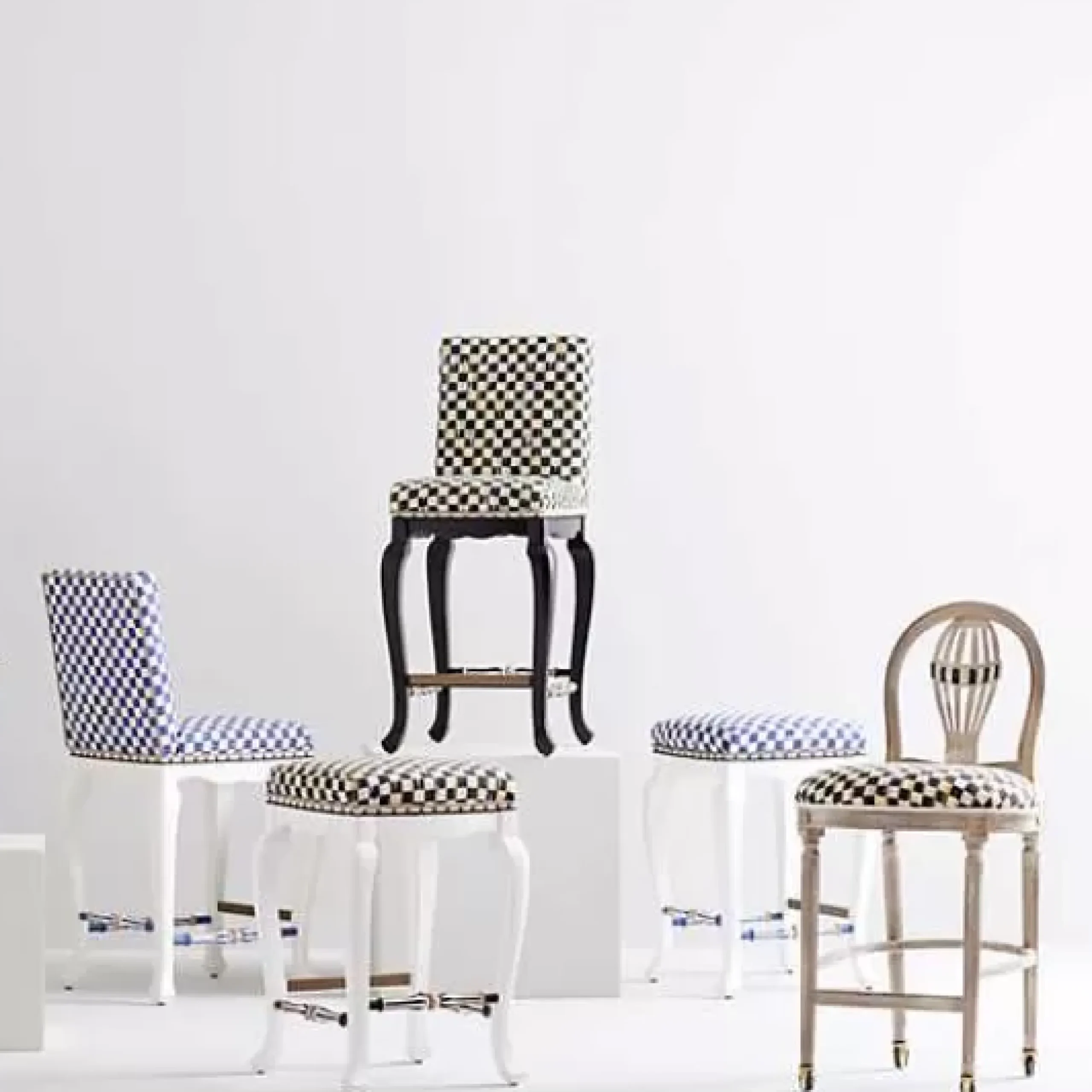 MacKenzie-Childs Courtly Check Black Counter Stool with Back< Dining Room & Kitchen