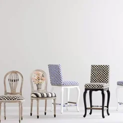 MacKenzie-Childs Courtly Check Black Counter Stool with Back< Dining Room & Kitchen