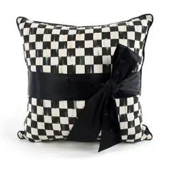MacKenzie-Childs Courtly Check Black Sash Throw Pillow< Pillows, Throws, & Cushions