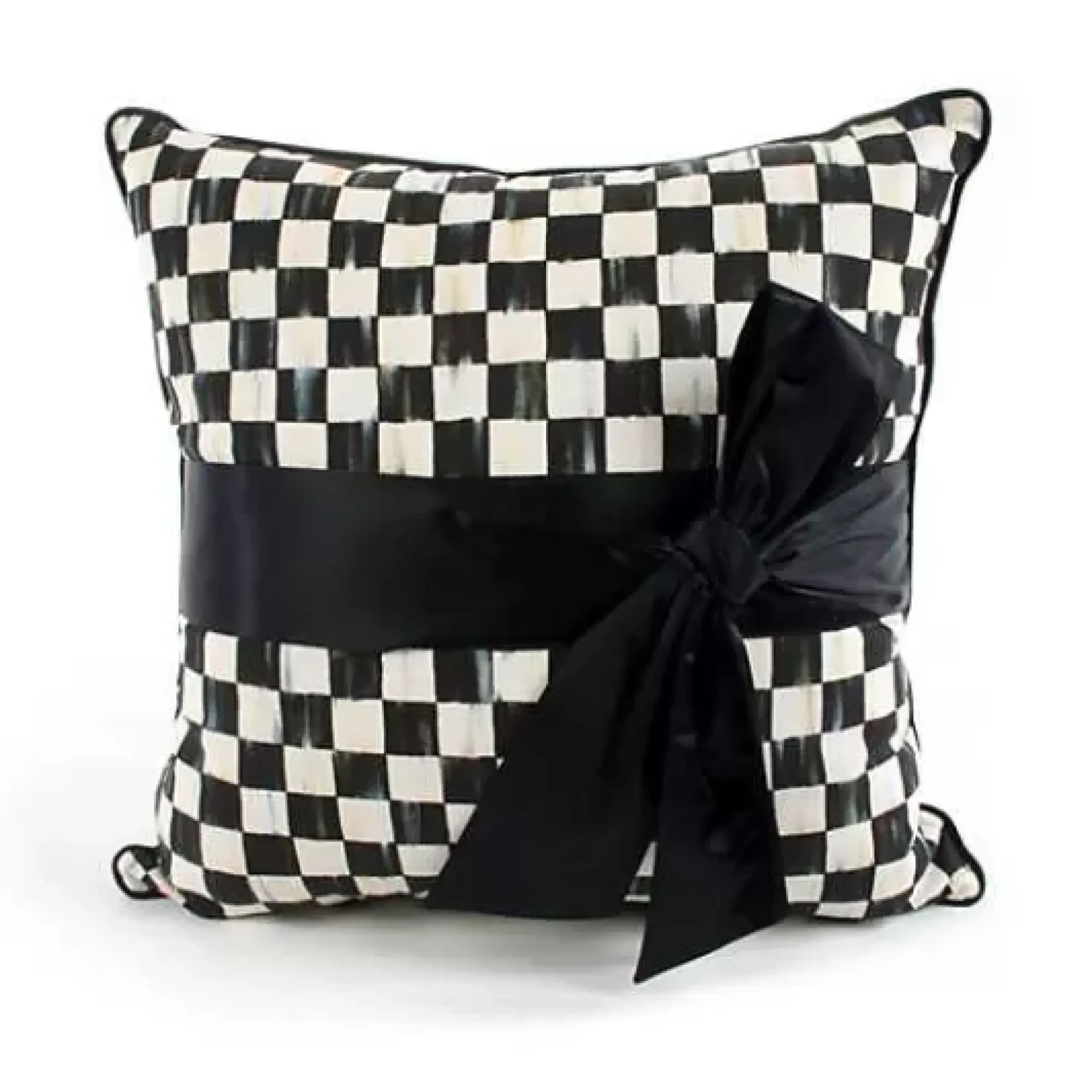 MacKenzie-Childs Courtly Check Black Sash Throw Pillow< Pillows, Throws, & Cushions