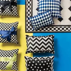 MacKenzie-Childs Courtly Check Black Sash Throw Pillow< Pillows, Throws, & Cushions