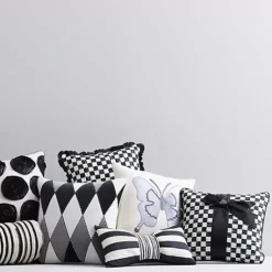 MacKenzie-Childs Courtly Check Black Sash Throw Pillow< Pillows, Throws, & Cushions