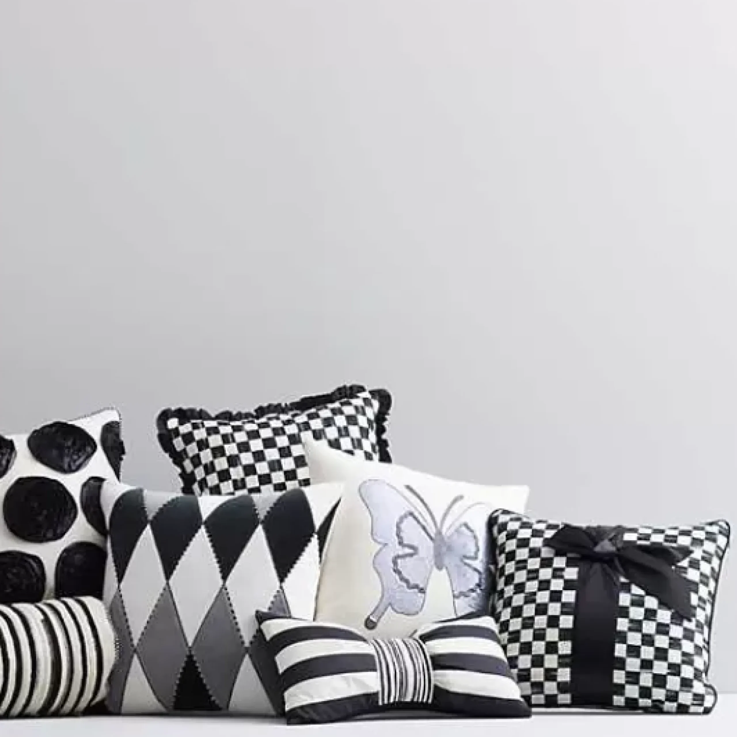 MacKenzie-Childs Courtly Check Black Sash Throw Pillow< Pillows, Throws, & Cushions