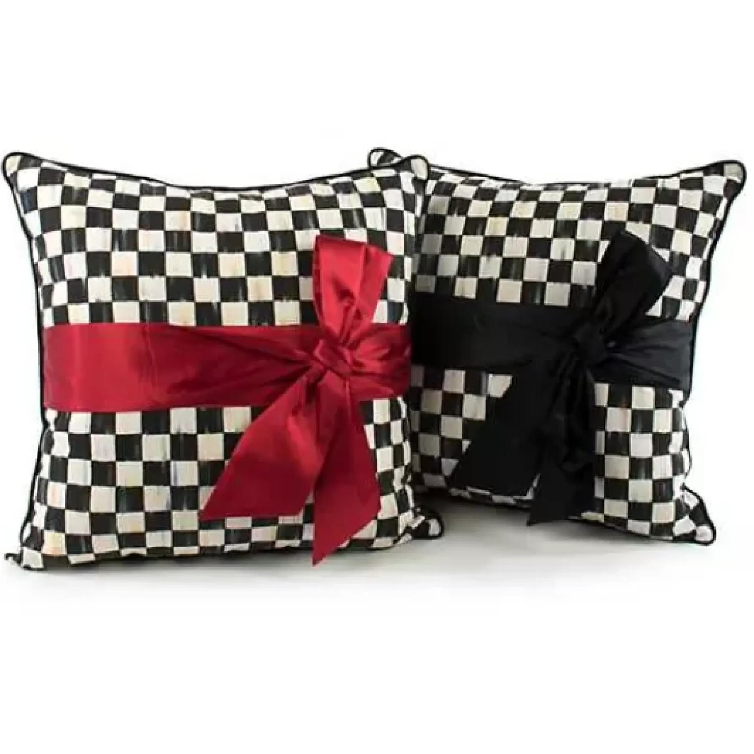 MacKenzie-Childs Courtly Check Black Sash Throw Pillow< Pillows, Throws, & Cushions
