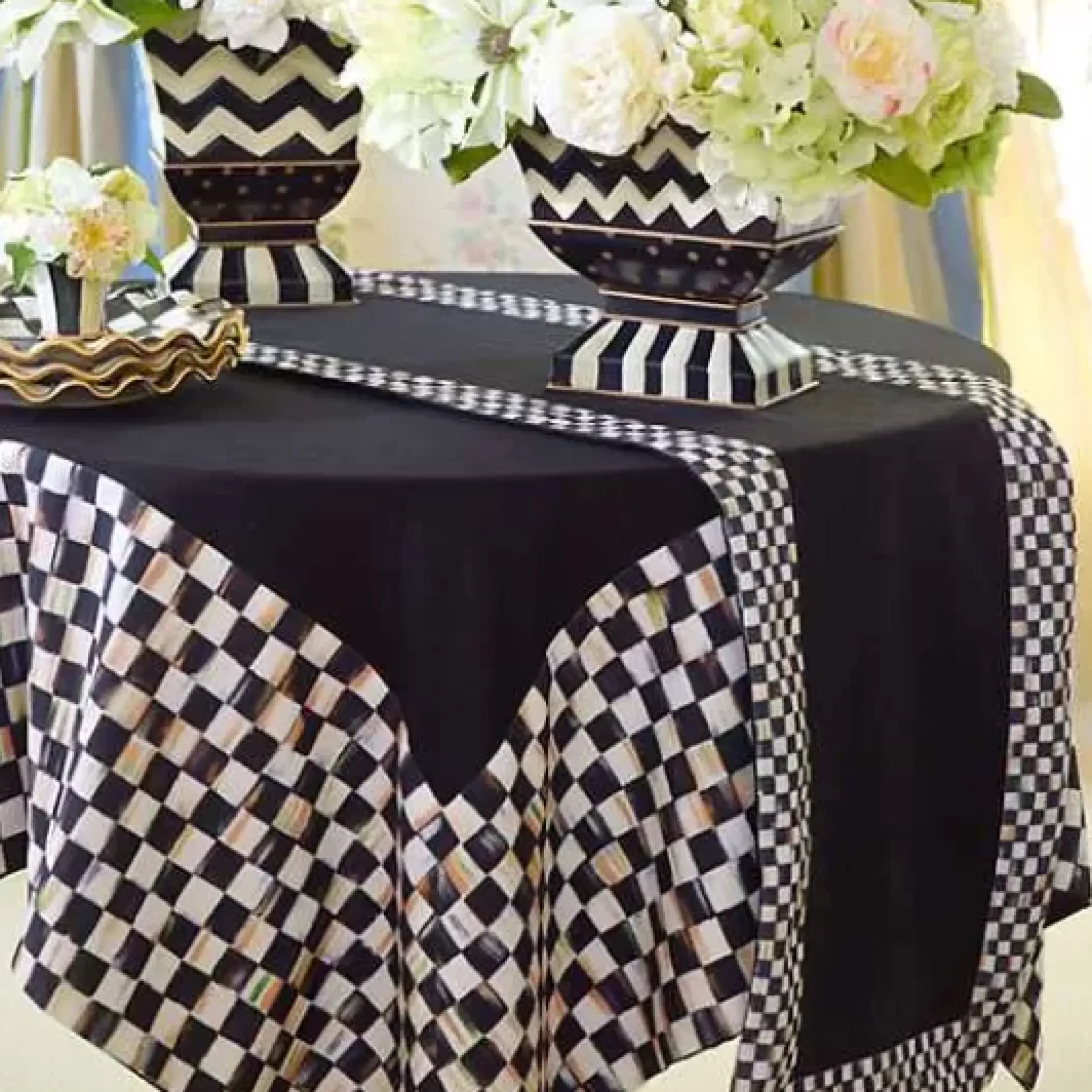 MacKenzie-Childs Courtly Check Black Table Runner< Kitchen & Table Linens
