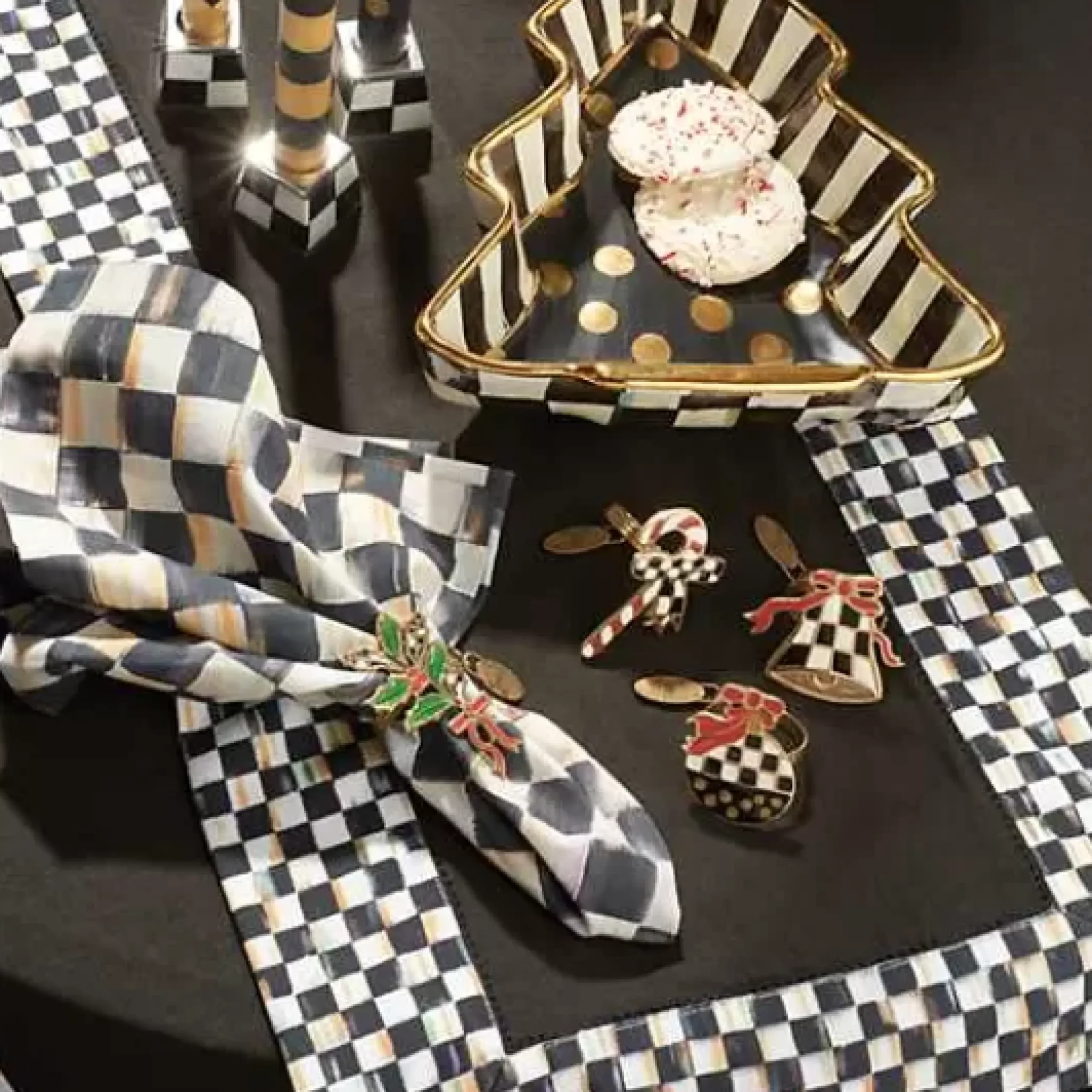 MacKenzie-Childs Courtly Check Black Table Runner< Kitchen & Table Linens