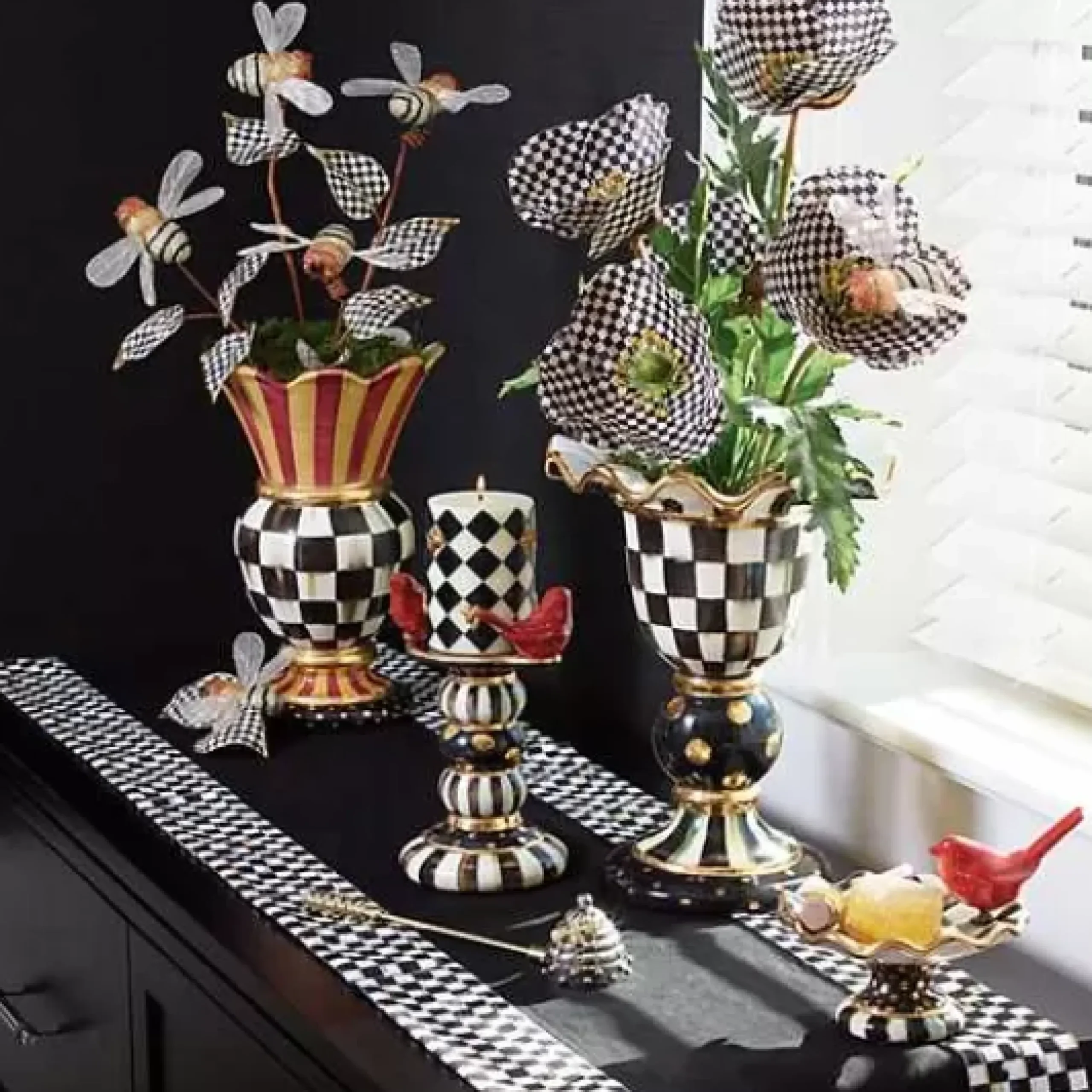 MacKenzie-Childs Courtly Check Black Table Runner< Kitchen & Table Linens