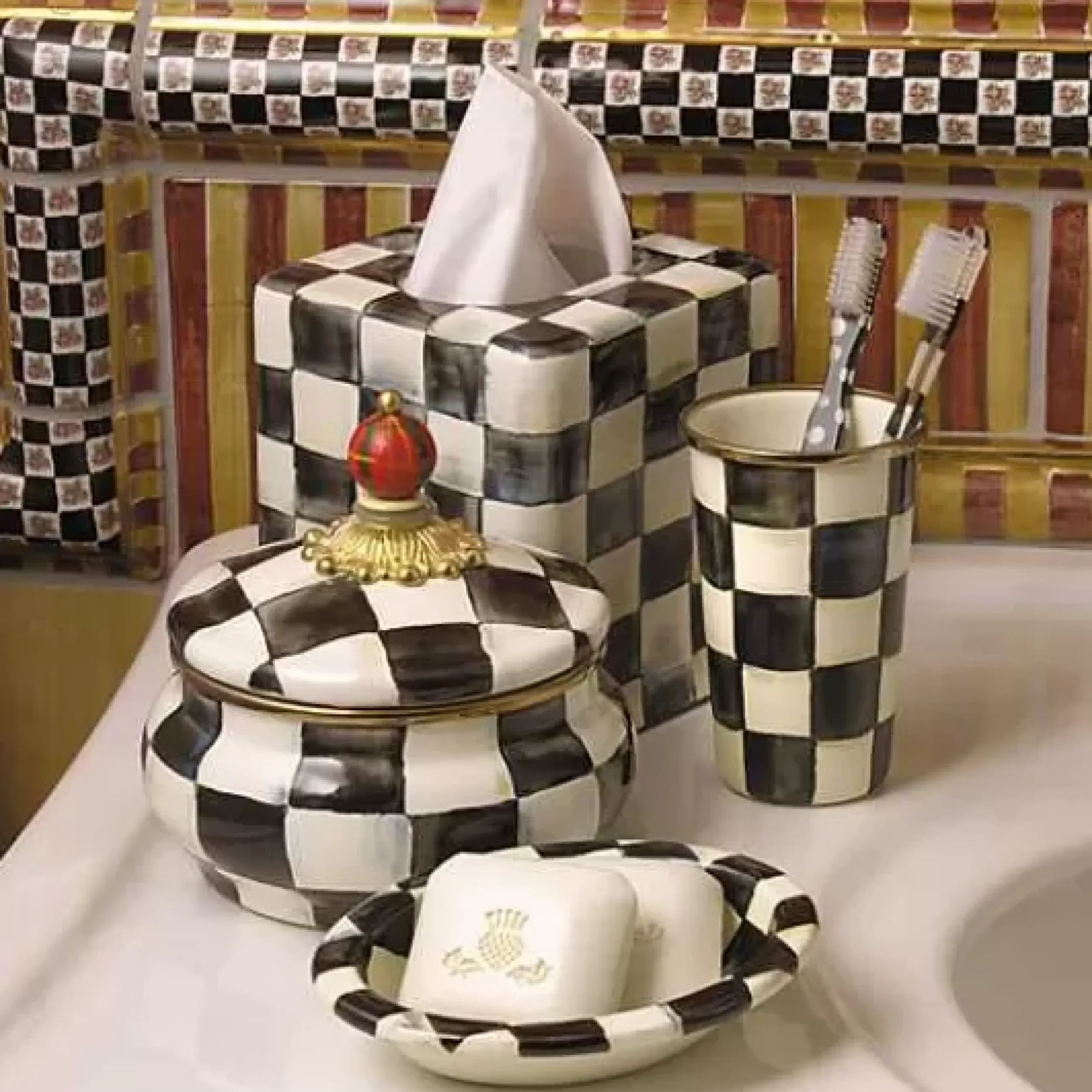 MacKenzie-Childs Courtly Check Boutique Tissue Box Cover< Bath & Bath Accessories|Room Accents