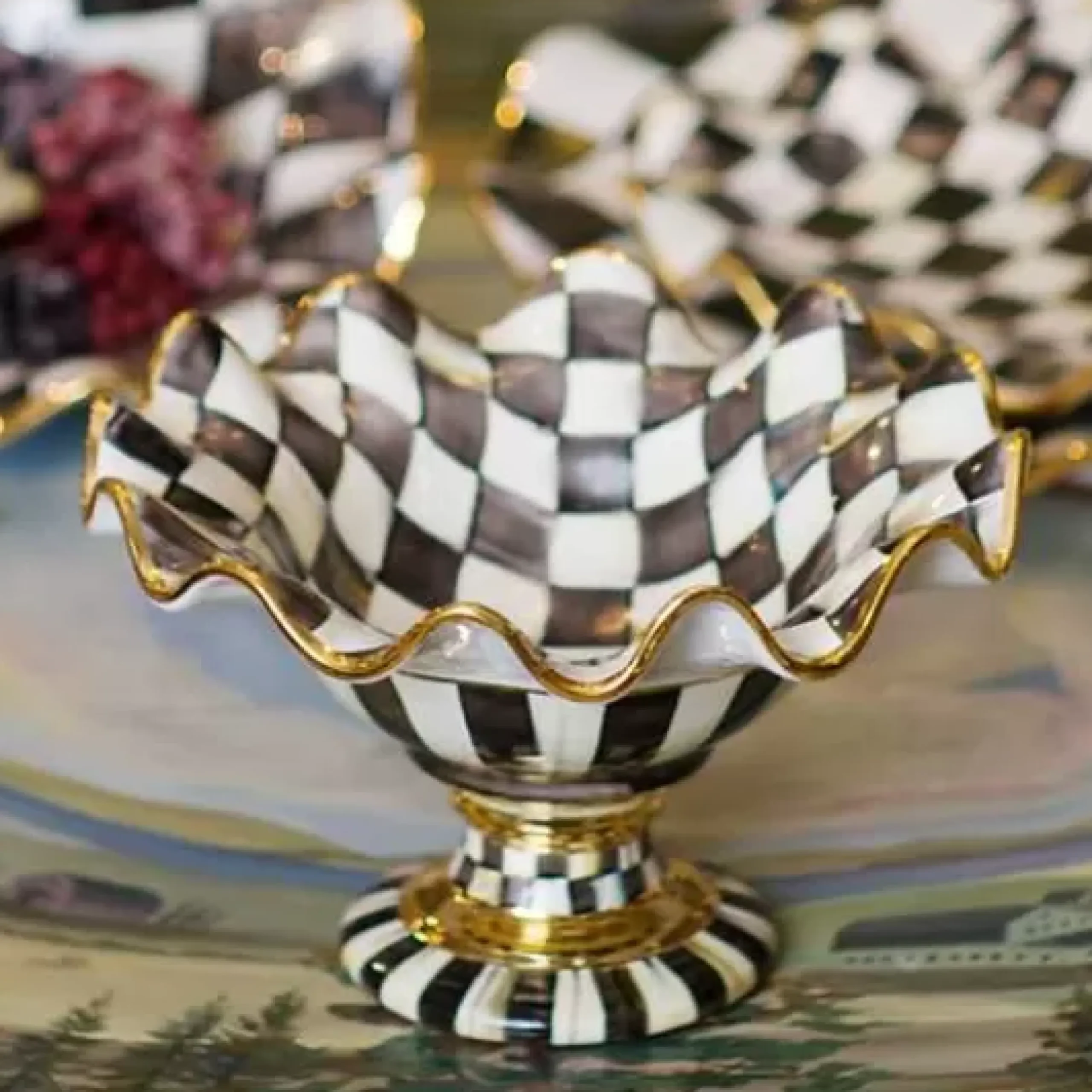 MacKenzie-Childs Courtly Check Ceramic Compote< Serveware