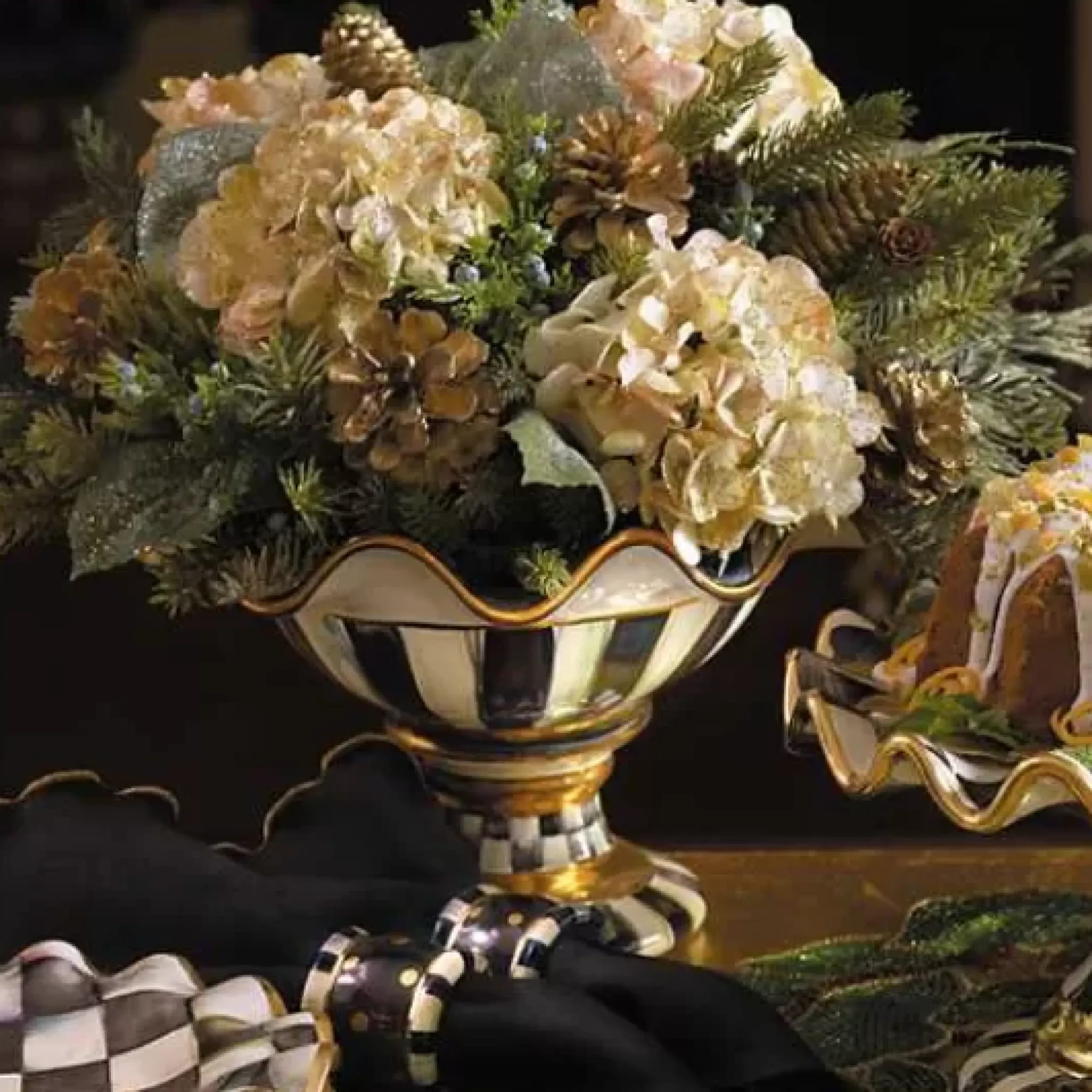 MacKenzie-Childs Courtly Check Ceramic Compote< Serveware