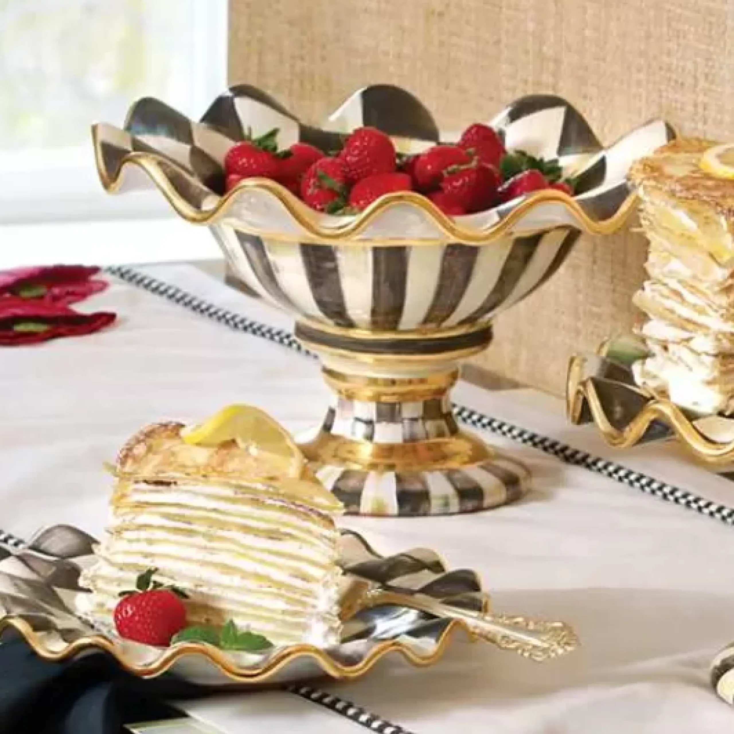 MacKenzie-Childs Courtly Check Ceramic Compote< Serveware