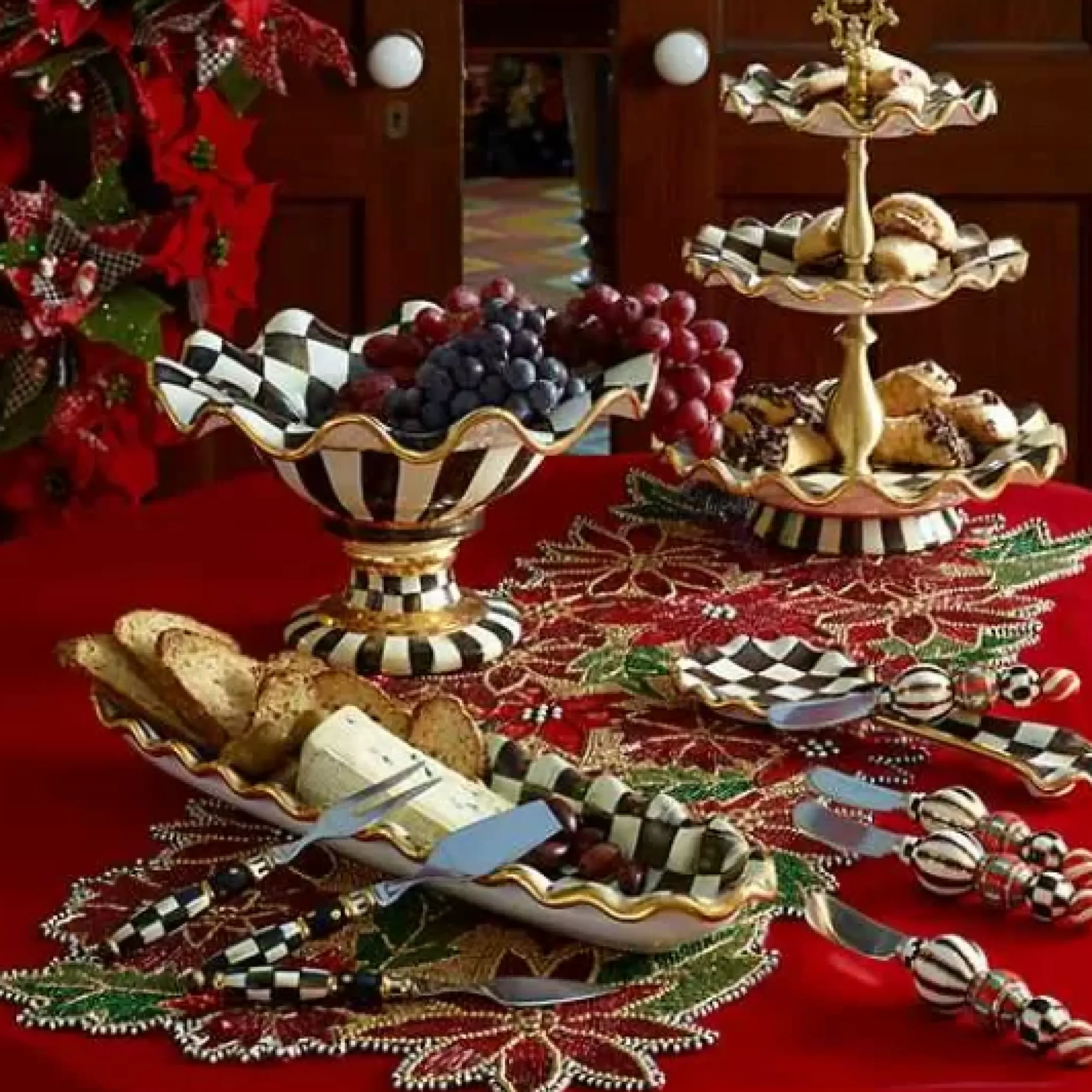 MacKenzie-Childs Courtly Check Ceramic Compote< Serveware