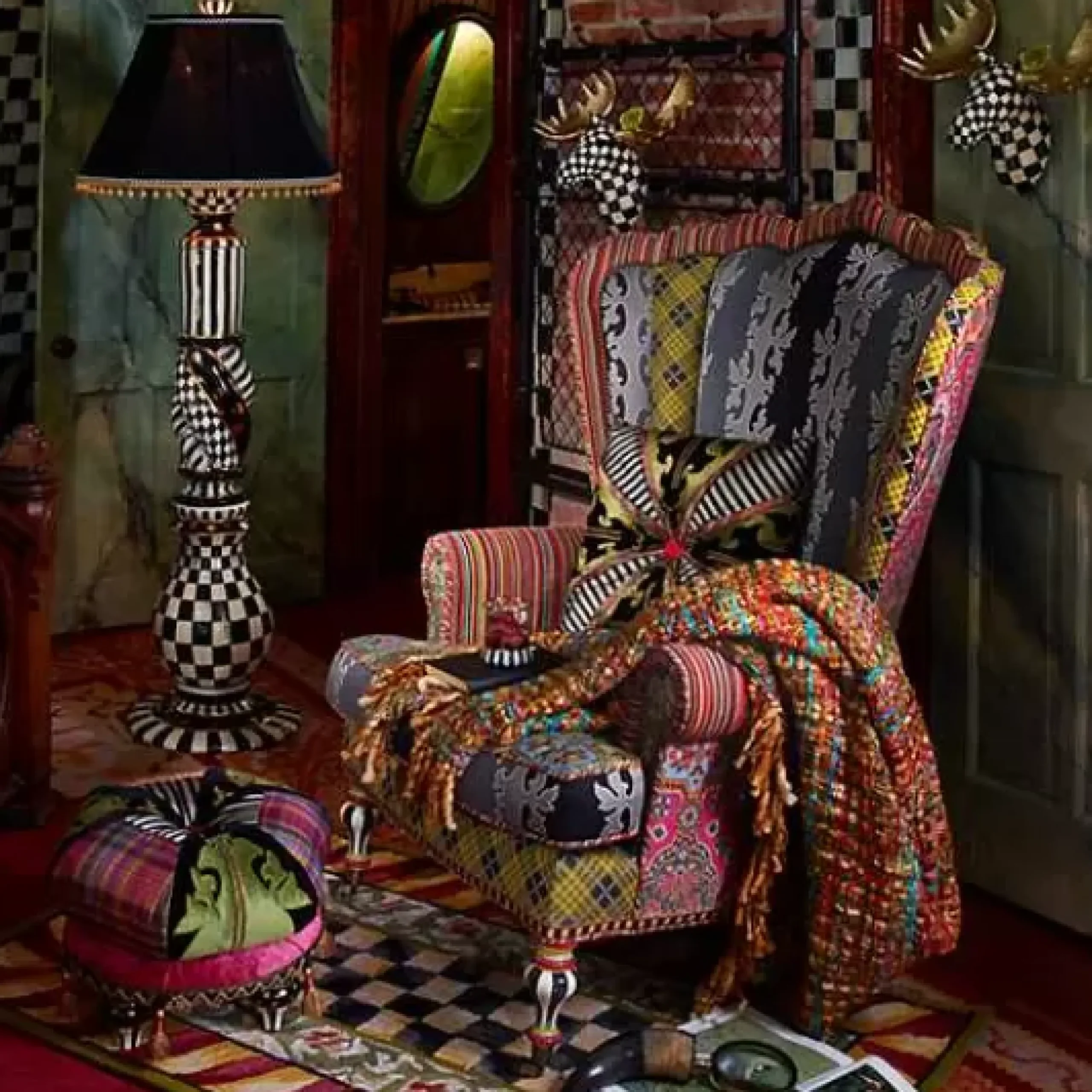 MacKenzie-Childs Courtly Check Ceramic Floor Lamp< Lighting