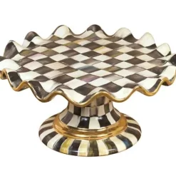 MacKenzie-Childs Courtly Check Ceramic Fluted Cake Stand< Serveware