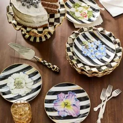 MacKenzie-Childs Courtly Check Ceramic Fluted Cake Stand< Serveware