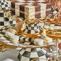 MacKenzie-Childs Courtly Check Ceramic Fluted Cake Stand< Serveware