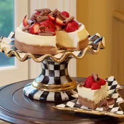 MacKenzie-Childs Courtly Check Ceramic Fluted Cake Stand< Serveware
