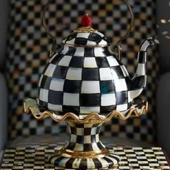 MacKenzie-Childs Courtly Check Ceramic Fluted Cake Stand< Serveware