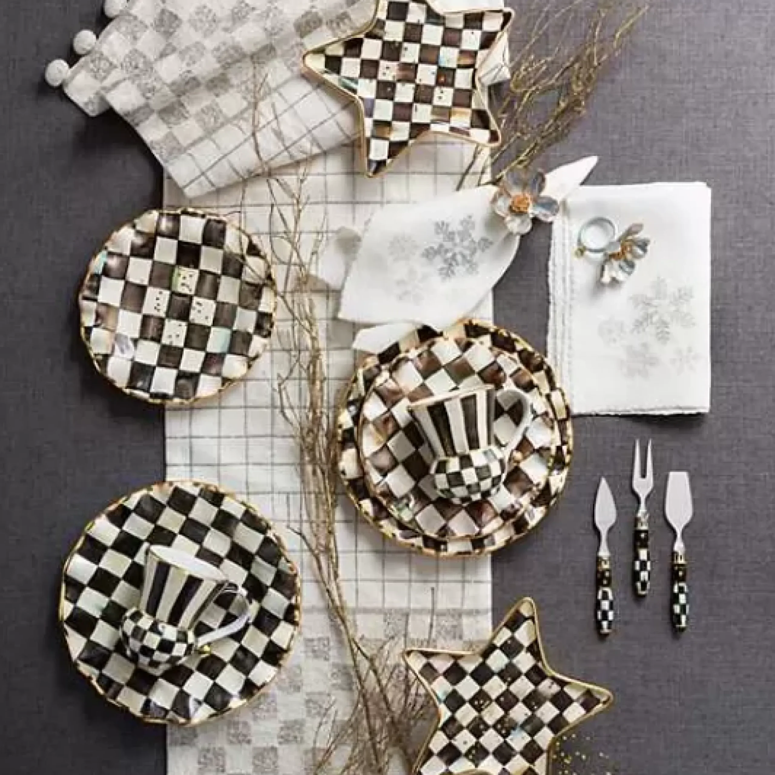 MacKenzie-Childs Courtly Check Ceramic Fluted Dinner Plate< Dinnerware & Flatware