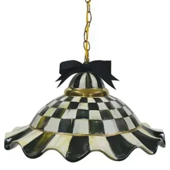 MacKenzie-Childs Courtly Check Ceramic Fluted Hanging Lamp< Lighting