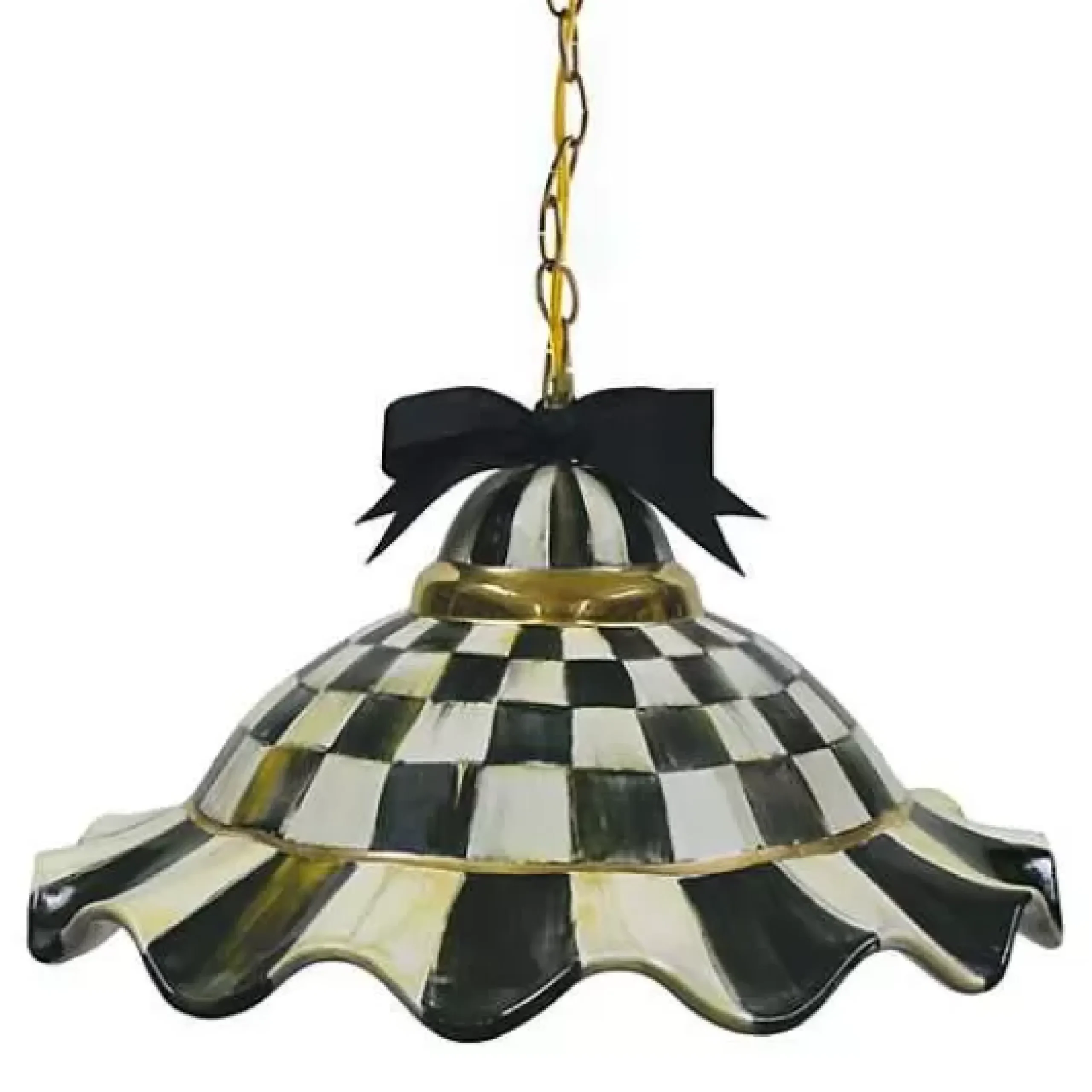 MacKenzie-Childs Courtly Check Ceramic Fluted Hanging Lamp< Lighting