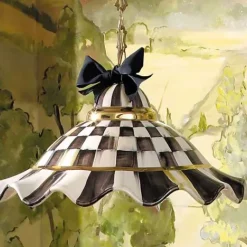 MacKenzie-Childs Courtly Check Ceramic Fluted Hanging Lamp< Lighting